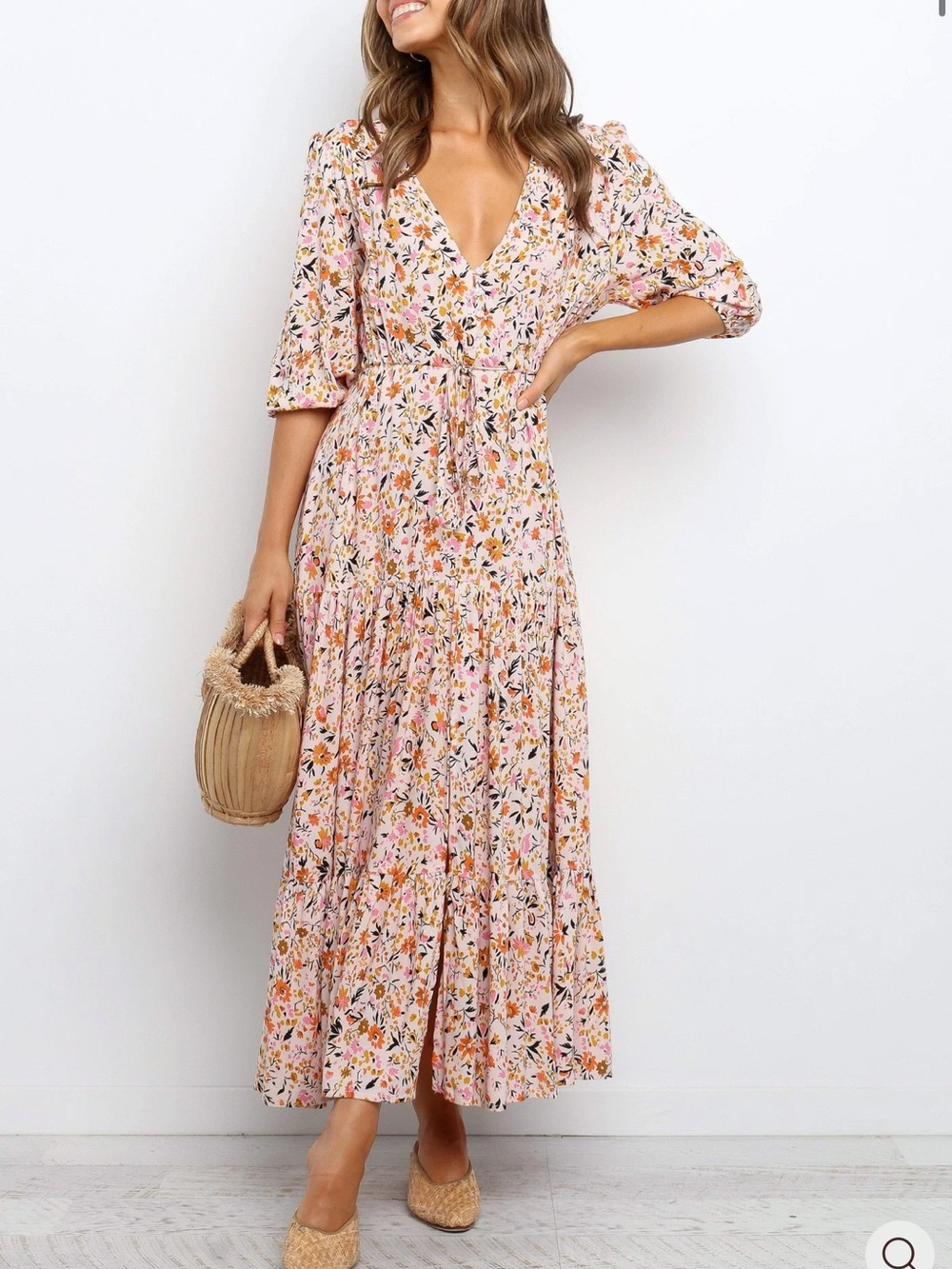 Petal & Pup Blush Floral V-Neck Tiered Maxi Dress